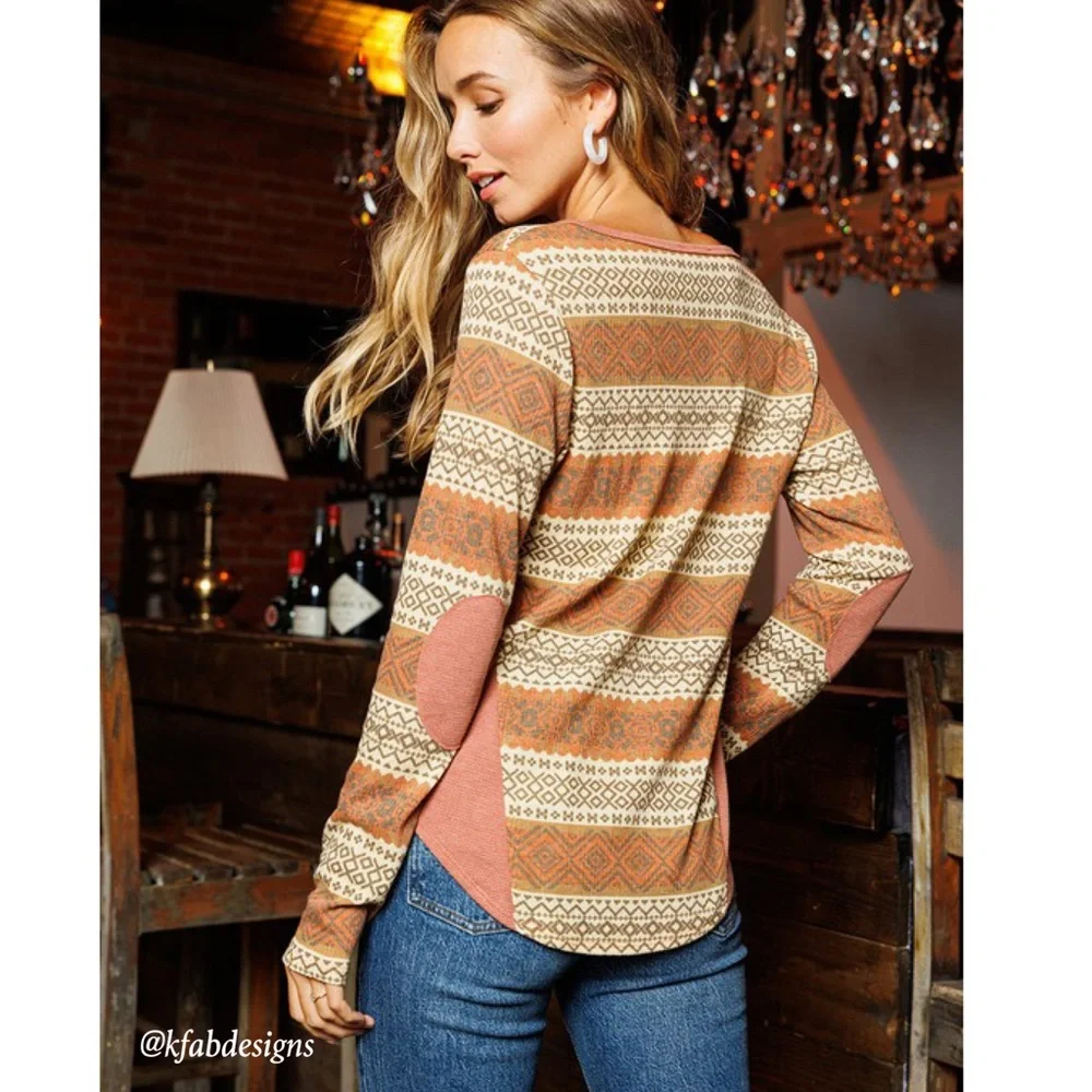 NEW! Knit Boho Color Blocked Print Knit Top! - Picture 6 of 7